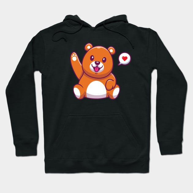 Cute Bear Waving Hand Cartoon Hoodie by Catalyst Labs